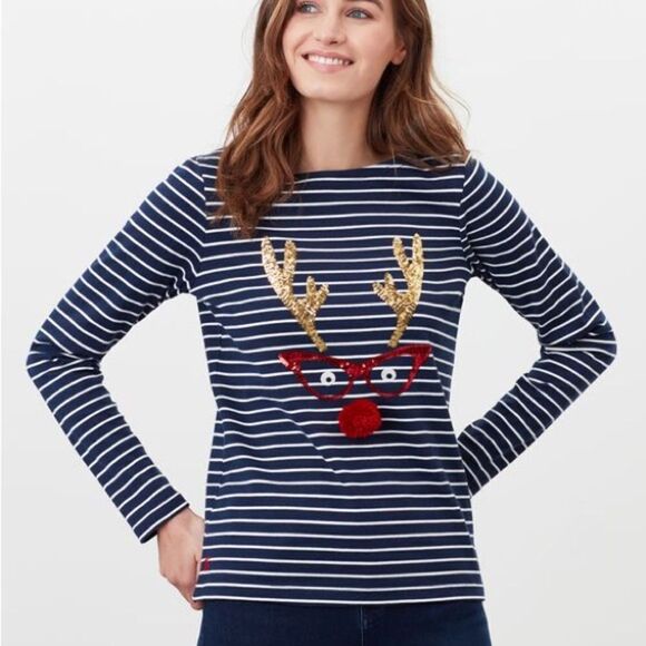 🔥Joules Harbour Luxe Long Sleeve Jersey Top New navy/white New - Picture 1 of 11